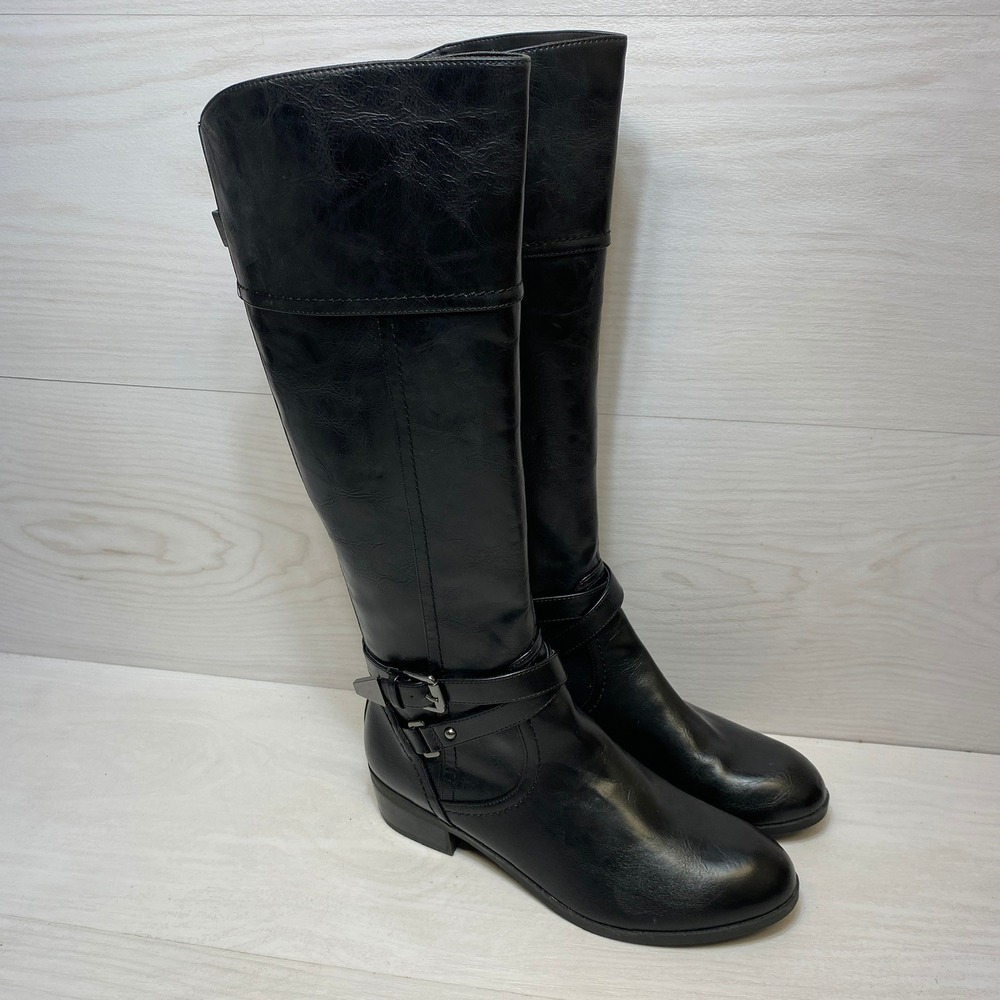 Coach and Four Womens Black Knee High Riding Boots Buckle Strap Size 7.5